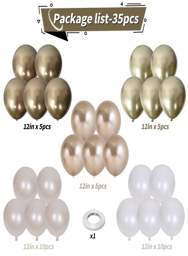 Paeyeq Champagne Gold and White Balloons, 12 Inch Double Stuffed Pearl White Sand Gold Metallic Balloons Wedding Beige Cream Latex Balloon for Boho Bridal Shower Birthday Bachelorette Engagement Party Decor - Image 2